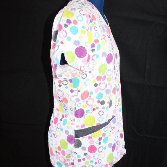 UA Scrubs Women's 4-Pocket V-Neck Scrub Top Multicolor Circles Size XS UA879 - Picture 8 of 10